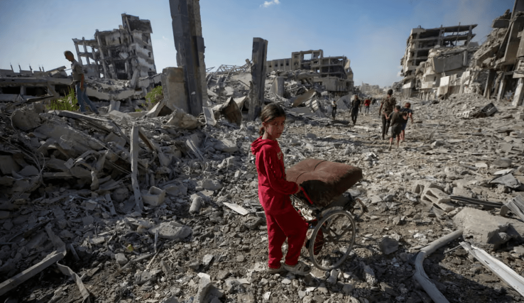 Palestinians displaced to southern Gaza begin journey home as ceasefire comes into&nbsp;effect