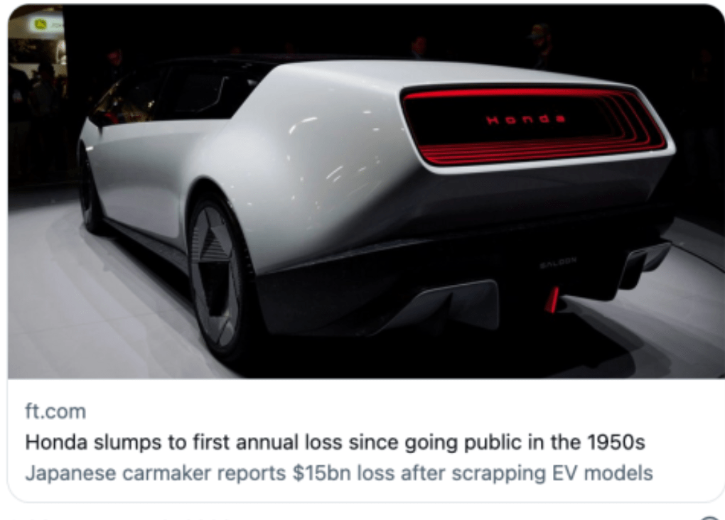 Honda Braces for Nearly $16B in EV Losses, Cancels 3 Planned&nbsp;Models